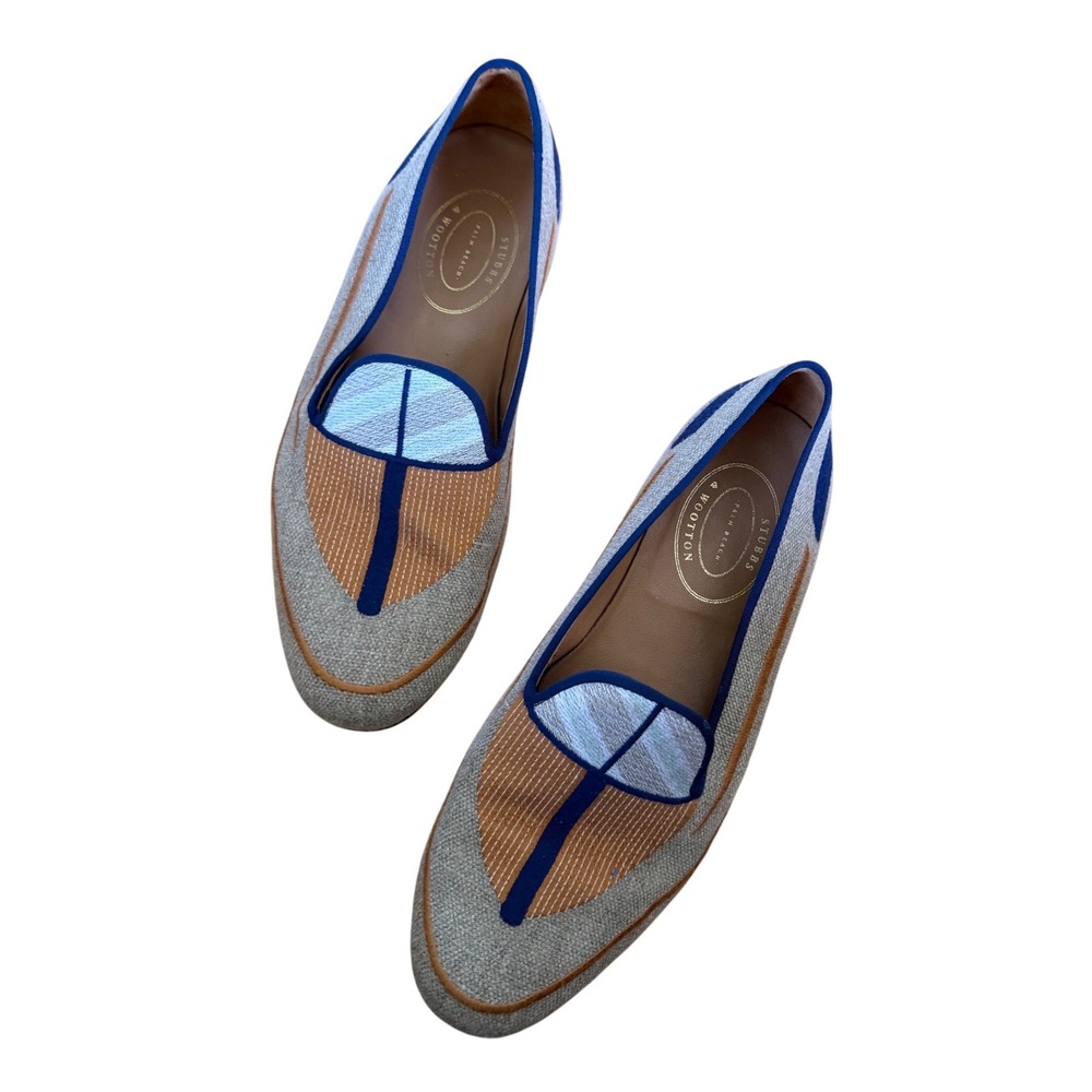 Stubbs & Wootton Palm Beach Embroidered Linen Smoking Slippers Men's